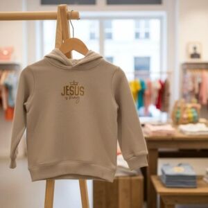 Kids Beige Hoodie with 'Jesus is King' Print